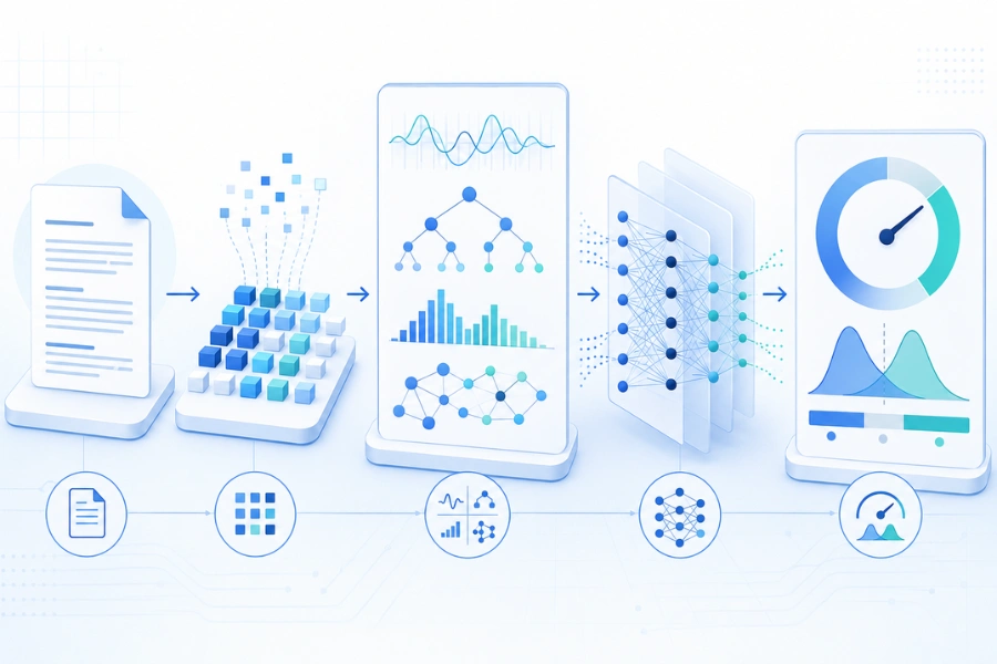 AI content detector workflow from text analysis to probability score