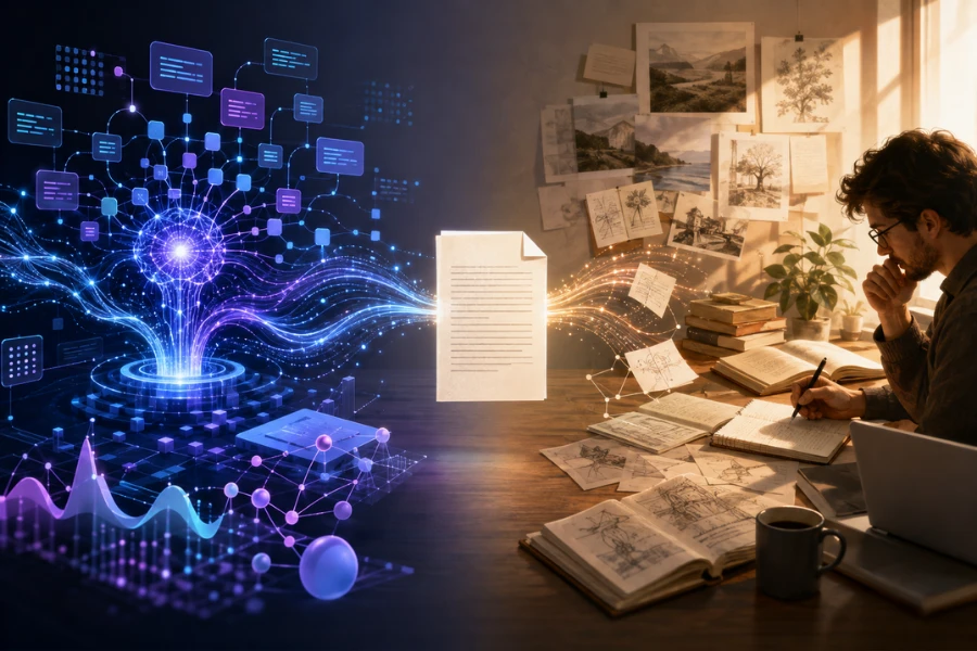 How AI-generated text and human writing are created