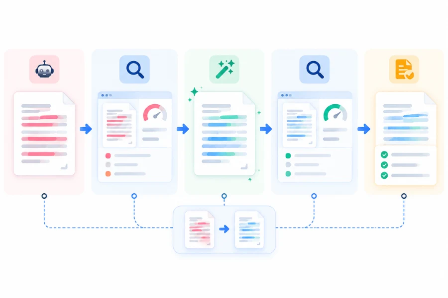 Natural Write AI humanizer before and after testing process